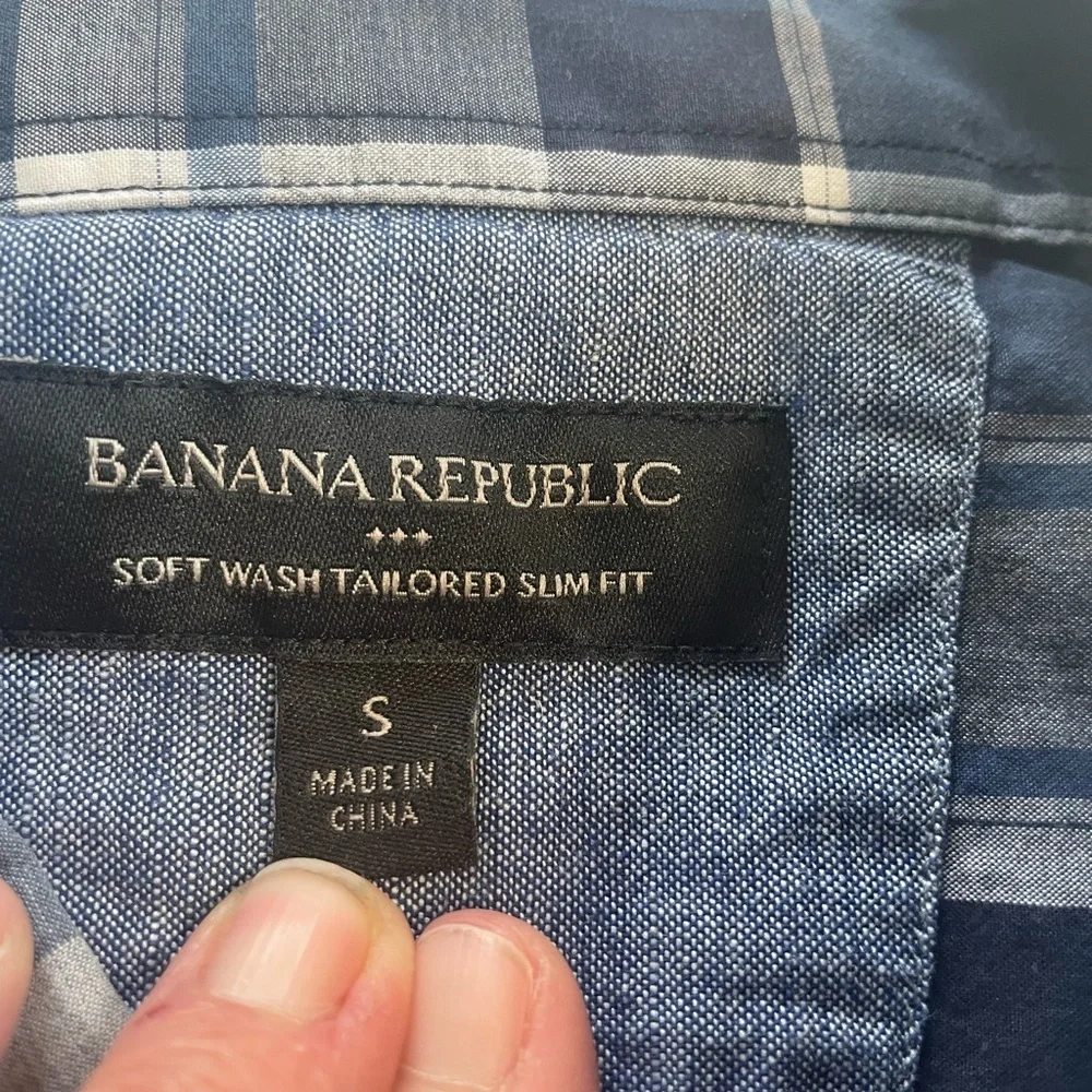 Banana Republic Navy and White Plaid Shirt
